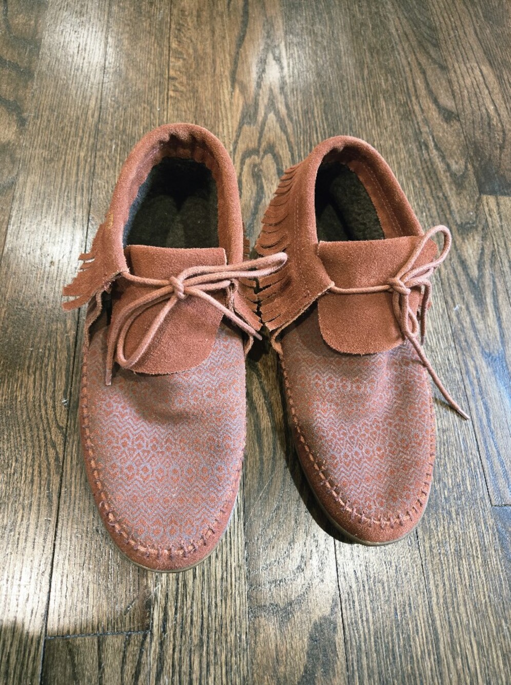 RARE Vans Mohikan Cognac Rust Brown Moccasins Fringe Tribal Leather Shoes 8.5